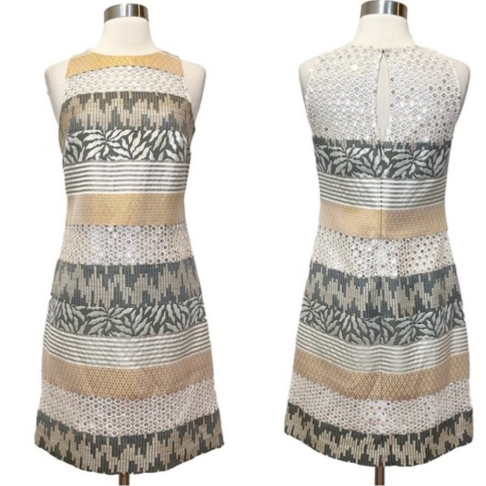 Kay Unger Cocktail Multi Patterned Sleeveless Midi Dress